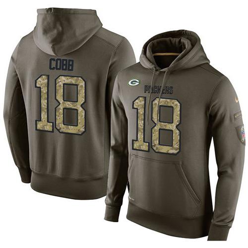 NFL Men's Nike Green Bay Packers #18 Randall Cobb Stitched Green Olive Salute To Service KO Performance Hoodie